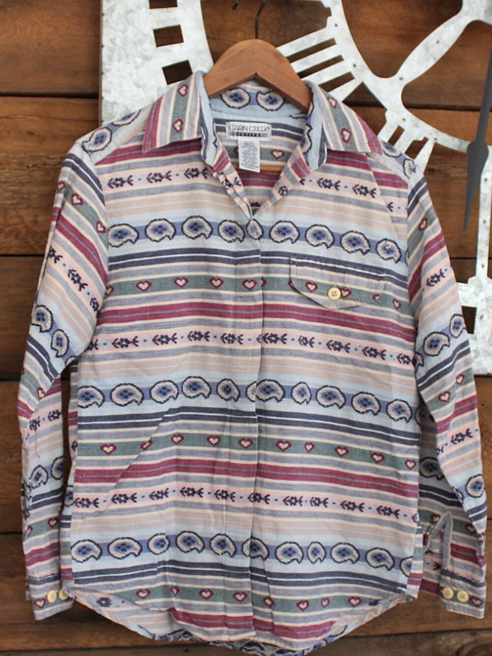 Vtg 90s Cabin Creek Southwestern Stripe Cotton Button Down Shirt Medium